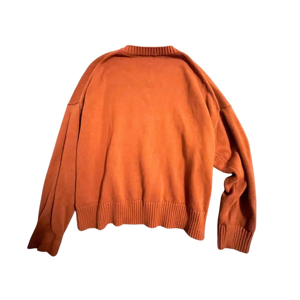 Quince Organic Cotton Boyfriend Crew Sweater Womens L Rust Orange Oversized NWOT - Picture 2 of 6